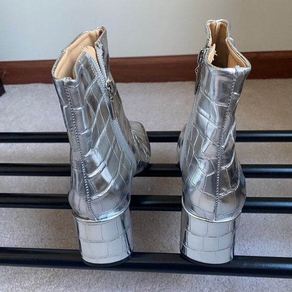 SCHUTZ Women Mili Croc Leather Block Heel Boots - NEW NWOB - Picture 5 of 9